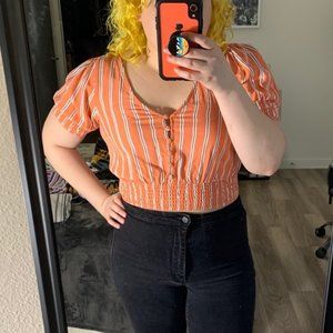 Puff Sleeve Orange Crop Top Size Large